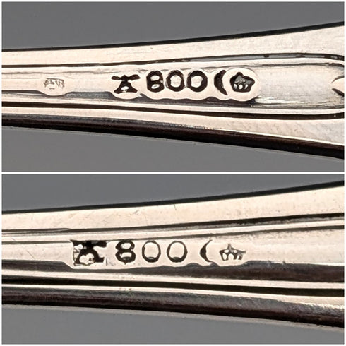 Early 20th century German antique 800 silver pastry server pair in case