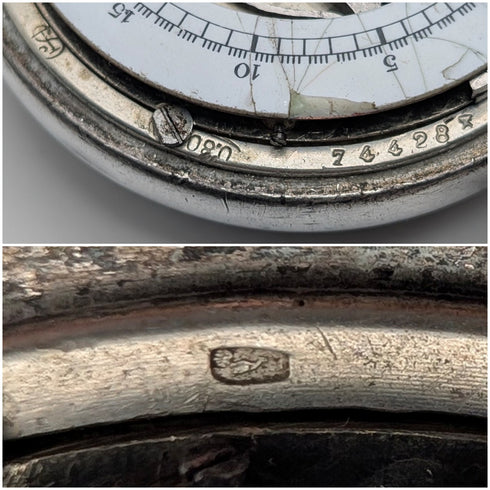 スイス アンティーク 無銘 両面クロノグラフ 懐中時計 800シルバーケース 動作良好