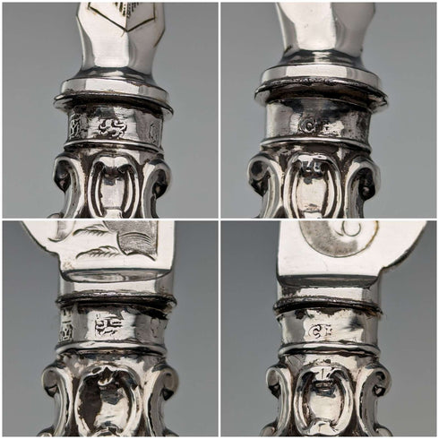 Circa 1860 British Antique Sterling Silver Handle Dessert Cutlery Pair