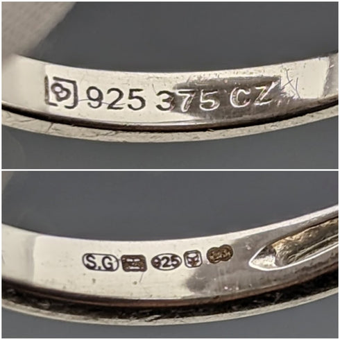 英國復古珠寶立方氧化鋯純銀和 9 克拉金戒指