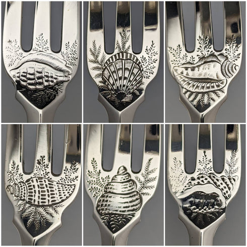 1877 British antique sterling silver cutlery 12 pairs total 1475g Francis Higgins wooden box
