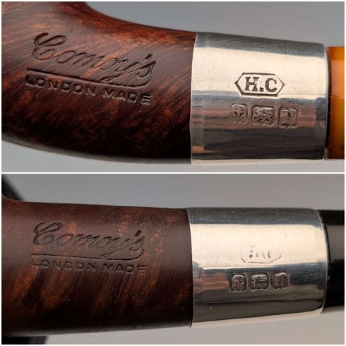 Early 20th Century British Antique Sterling Silver Estate Pipe Pair by Comoys, Case Included