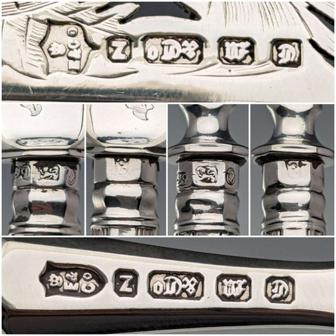 1836 年英國古董純銀手柄魚餐具一對埃爾金頓