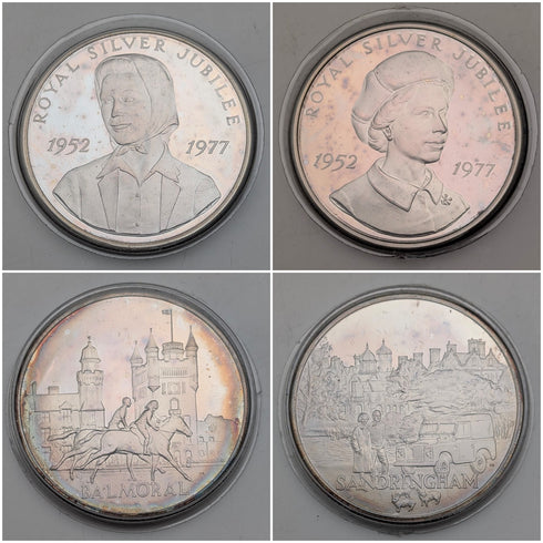 1977年 英国 純銀製 シルバージュビリー クラウン銀貨4個セット 計113g ケース入 Pobjoy Mint
