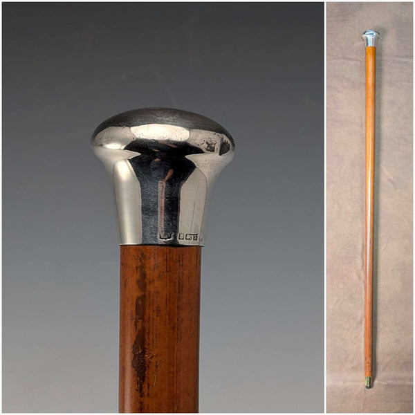 1924年 英国アンティーク タンシャフト 純銀製ロンデルハンドル ステッキ 杖 91cm