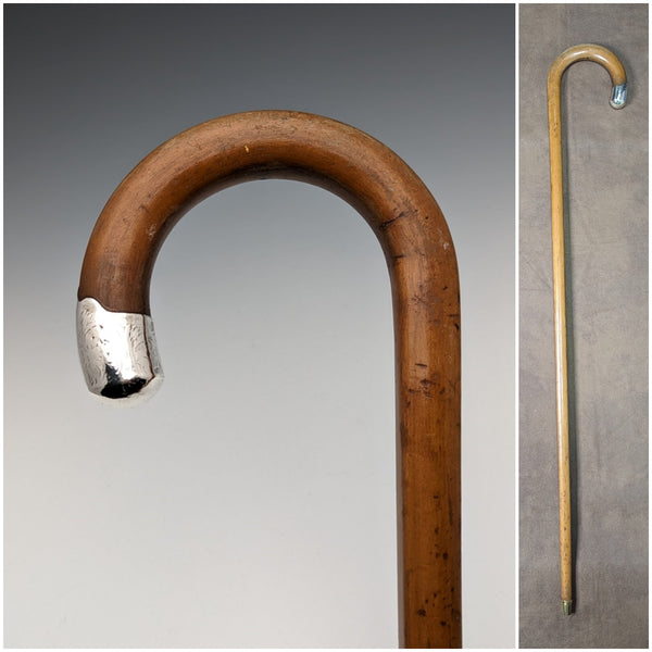 1922 British Antique Men's Cane, Bent Handle, Tan Color Shaft, 86cm