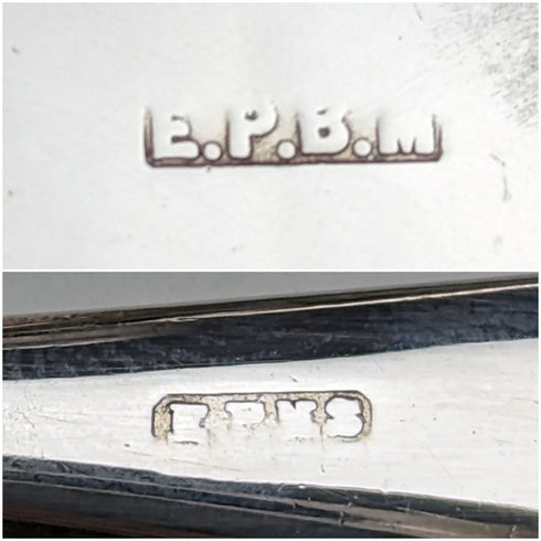 1900 年左右英國古董銀盤鹽盤和勺子一對(帶盒)