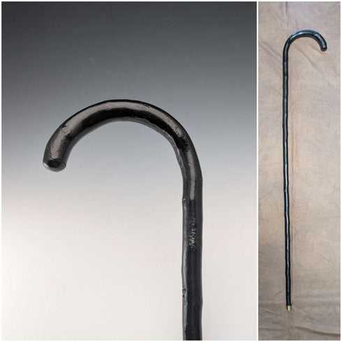 Vintage Twisted Black Shaft Bent Handle Walking Stick 84cm