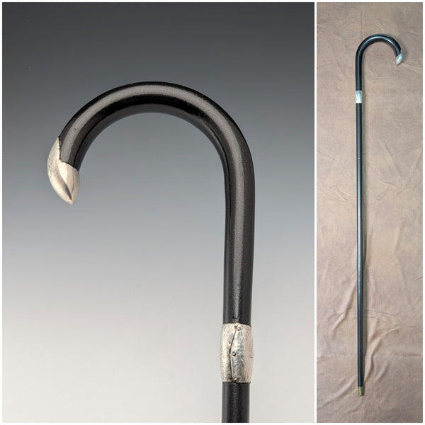 1913年 英国アンティーク 紳士用 曲がりハンドル 純銀装飾 ステッキ 杖 92cm J Howell&Co Ltd