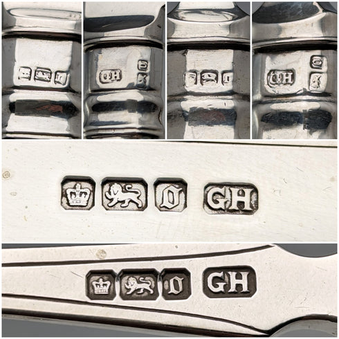 1906 British antique pure silver cutlery set, 6 pairs, 612g total, George Howson, in wooden box