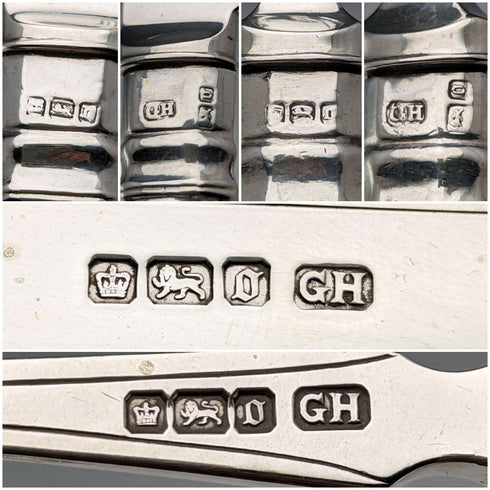 1906 British antique pure silver cutlery set, 6 pairs, 612g total, George Howson, in wooden box