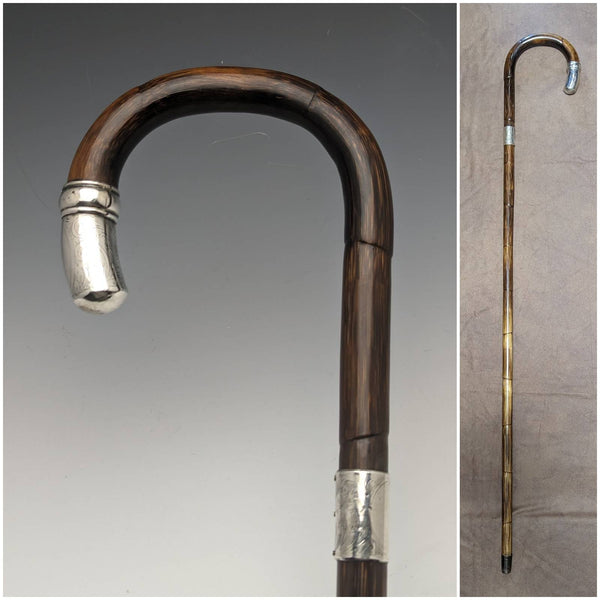 1919 British Antique Gentleman's Thin Lightweight Walking Stick with Curved Handle 91cm