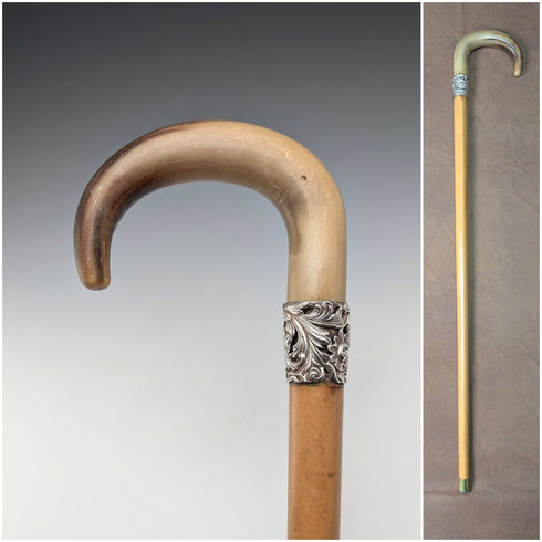 英国アンティーク タンシャフト ホーン製曲がりハンドル ステッキ 杖 83cm