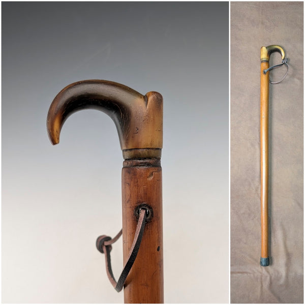 Vintage Malacca Rattan Shaft Horn Handle Small Walking Stick Cane 63cm