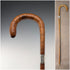 Circa 1921 British antique brown shaft, curved handle, pure silver decoration, walking stick, 88cm