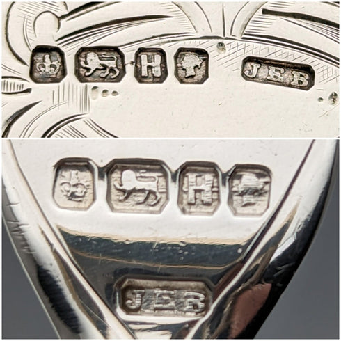 1875 British Antique White Pearl Handle & Sterling Silver Blade Cutlery 9 Pair Set Walker & Hall Wooden Box