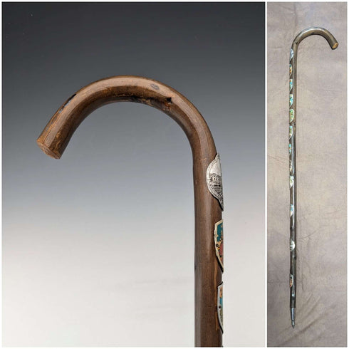 Vintage Men's European Tourist Walking Stick, Brown Shaft, 88cm