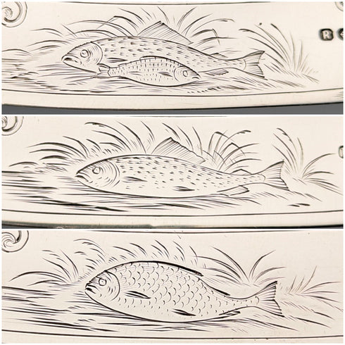 1836 British antique pure silver fish cutlery, 3 pairs, total weight 319g, Charles Needham