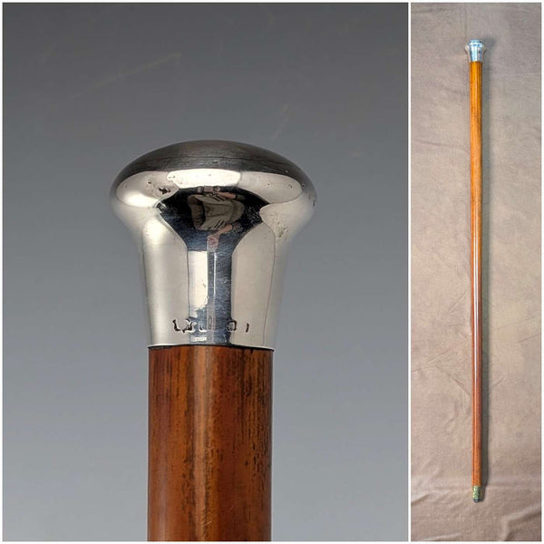 1924年 英国アンティーク タンシャフト 純銀製ロンデルハンドル ステッキ 杖 89cm