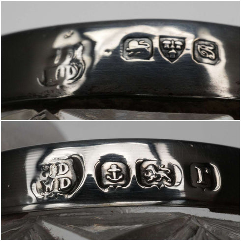 1916年 英國古董 純銀裝飾 切割玻璃鹽罐對組 James Deakin&Sons
