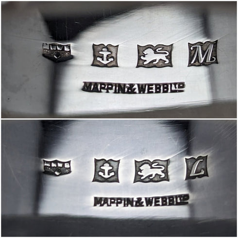 Circa 1960 British Vintage Sterling Silver Napkin Ring Pair Mappin & Webb Paper Box