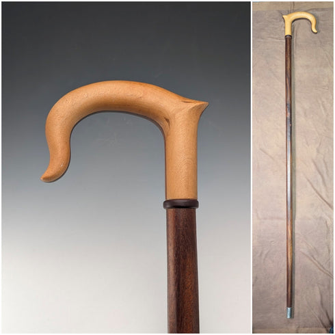 Vintage Long Walking Cane, Octagonal Shaft & Two-Tone Wood Handle, 133cm