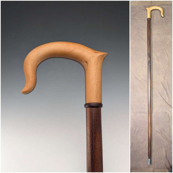 Vintage Long Walking Cane, Octagonal Shaft & Two-Tone Wood Handle, 133cm