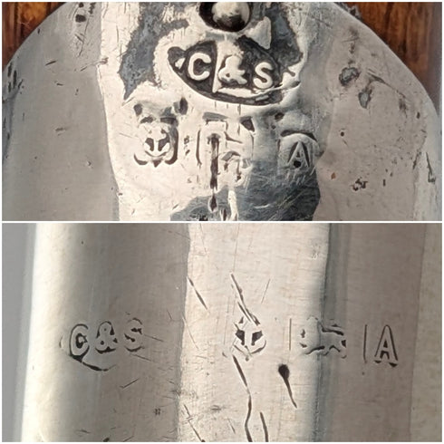 1925年 英国アンティーク 茶軸 曲がりハンドル 純銀装飾 軽量ステッキ 杖 86cm C&S