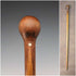 Antique Brown and Tan Marquetry Rondelle Handle Walking Stick 88cm