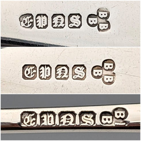 Antique British silver plate dessert cutlery trio by Barker Brothers, in case