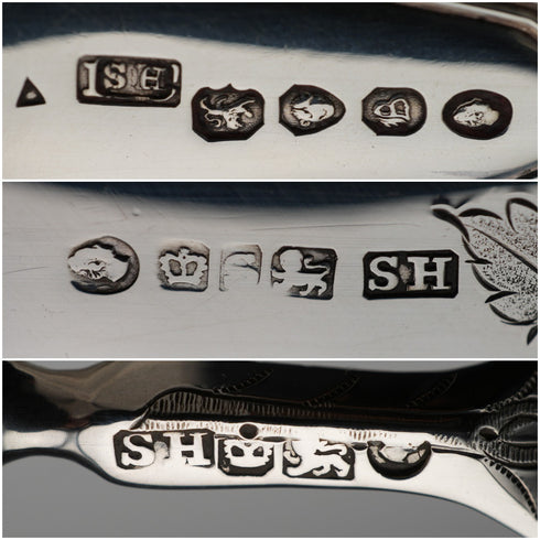 Circa 1838 English Antique Sterling Silver & Mother-of-Pearl Christening Cutlery Set in Case by Samuel Harwood