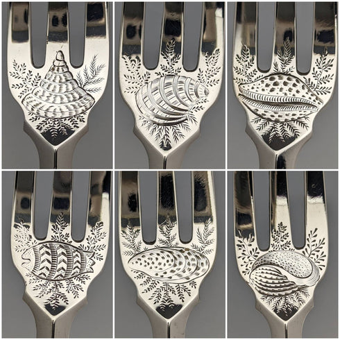 1877 British antique sterling silver cutlery 12 pairs total 1475g Francis Higgins wooden box
