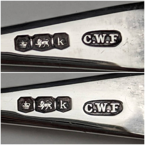 1927 年英國復古切割玻璃碟一對純銀叉子套裝 CW Fletcher & Sons 盒裝