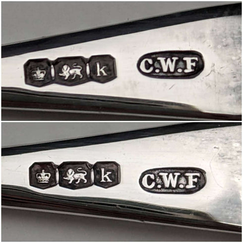 1927 年英國復古切割玻璃碟一對純銀叉子套裝 CW Fletcher & Sons 盒裝