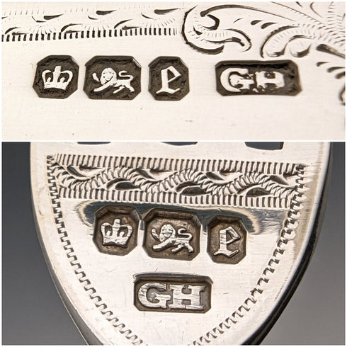 1897 British Antique White Pearl Handle & Sterling Silver Blade Dessert Cutlery Set Harrison Brothers in Wooden Box