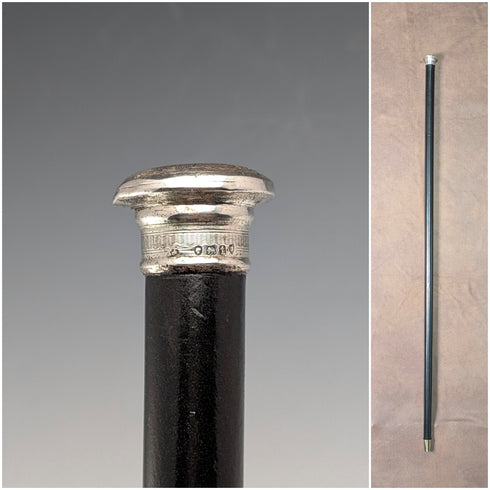 1874年英國古董手杖,黑色杖身,純銀雕花圓頭手柄,長82厘米