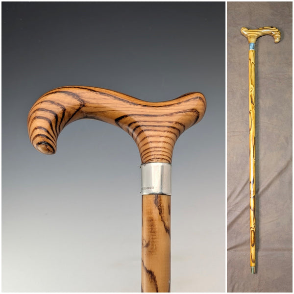 2018年 英国製 木目タンシャフト ダービーハンドル 純銀装飾 ステッキ 杖 88cm