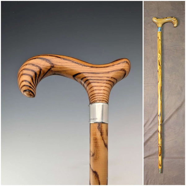 2018 Made in England Woodgrain Tan Shaft Derby Handle Pure Silver Decoration Walking Stick Cane 88cm