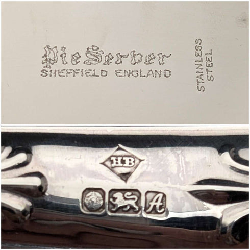 1975 British Vintage Sterling Silver Handle Cake Slicer, Boxed, Harrison Brothers