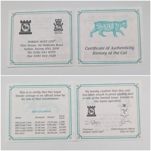 英國曼島銀克朗硬幣,貓歷史系列:一套4枚,PobjoyMint出品,帶盒子和說明書