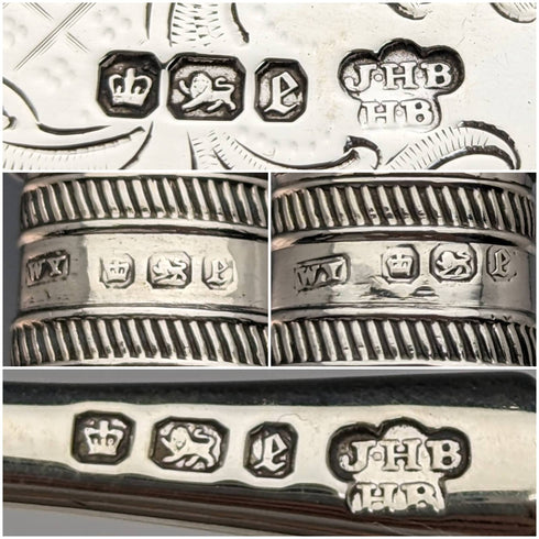 1897 British Antique Sterling Silver Blade White Pearl Shell Handle Cutlery 3 Pair Set J Barraclough