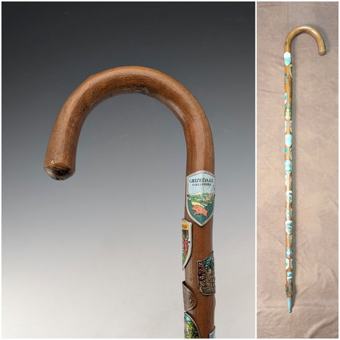 英国ヴィンテージ ヨーロッパ周遊 曲がりハンドル ツーリストステッキ タンシャフト 88cm