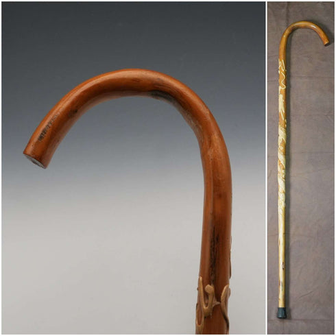 Vintage T-Shaft Dragon Decoration Bent Handle Walking Stick Cane 89cm