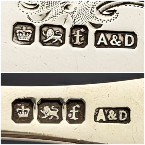 1923 British Antique Fish Cutlery 5 Pair Set White Pearl Handle Sterling Silver Blade Allen & Darwin