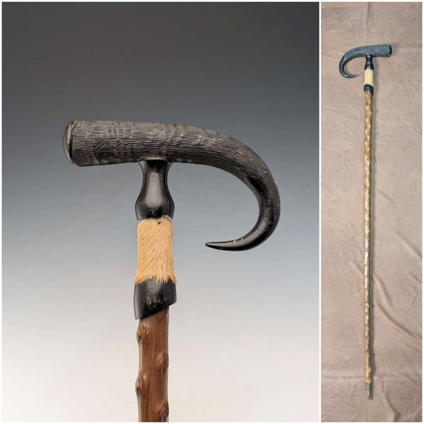 ヴィンテージ シャモア ホーン&レッグハンドル 紳士用ステッキ ブラウンシャフト 91cm