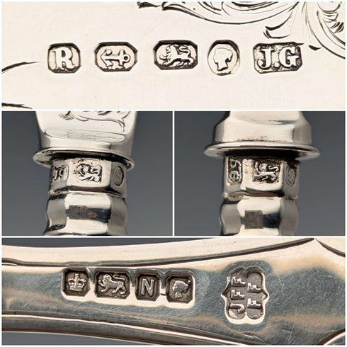 1836 British antique pure silver fish cutlery, 3 pairs, total weight 319g, Charles Needham