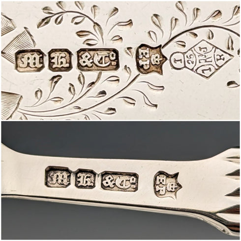 1880年 英国アンティーク シルバープレート製 デザートカトラリー 12ペアセット Martin&Hall 木箱入り