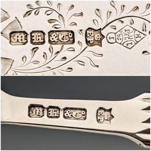 1880 British antique silver plate dessert cutlery set of 12, Martin & Hall, wooden box