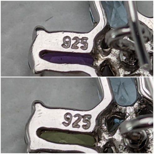 英国ヴィンテージジュエリー ダイヤモンド&マルチストーンフラワー 純銀ピアス