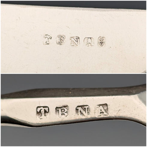 Circa 1860 British antique carved mother-of-pearl handle dessert cutlery 6 pairs TBNA with tray